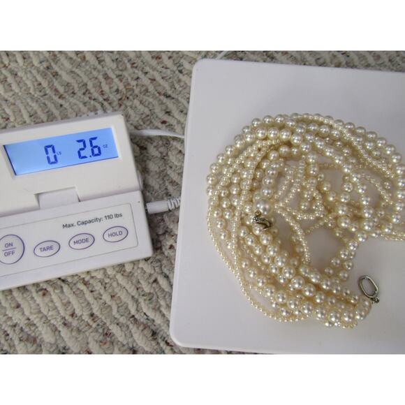 Cream Beaded Multi Stand Faux PearlNecklace 20" Whimsical Neutral Minimalist - Picture 9 of 9